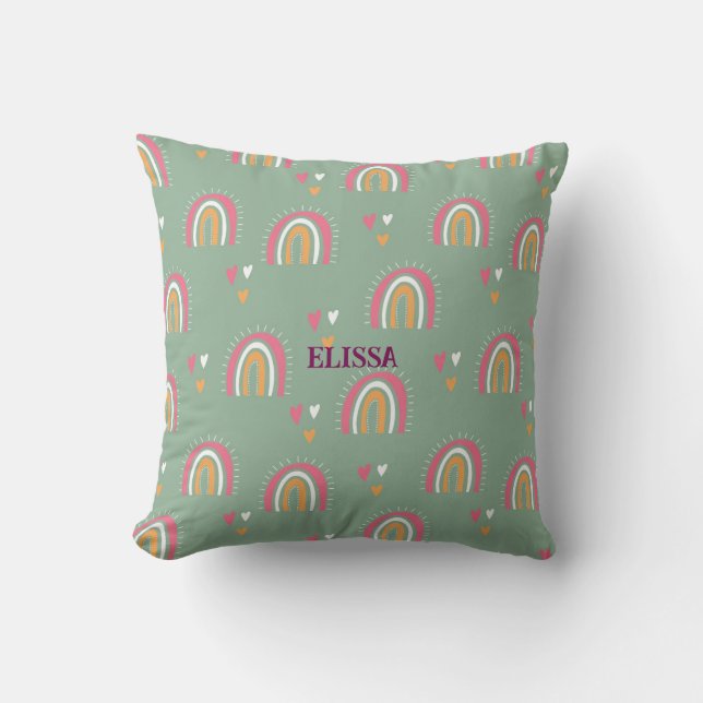 Niedliches Green Boho Rainbow Kinderzimmer Persona Kissen (Vorderseite)