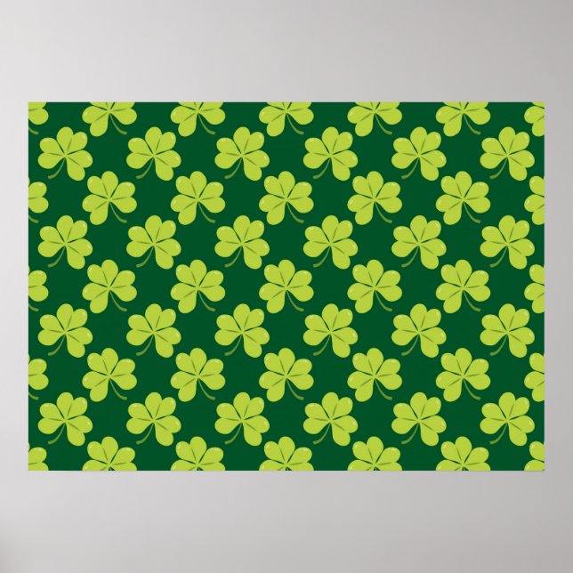 Niedliches Green Clover Kleeblatt Muster Poster (Vorne)