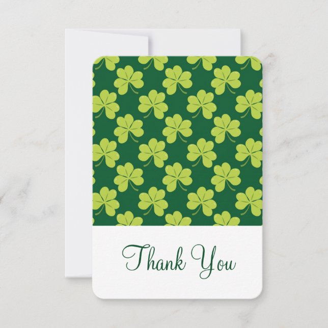 Niedliches Green Clover Kleeblatt Muster Vielen Da Dankeskarte (Vorderseite)