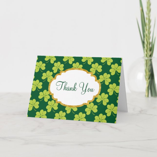 Niedliches Green Clover Kleeblatt Muster Vielen Da Karte (Vorderseite)