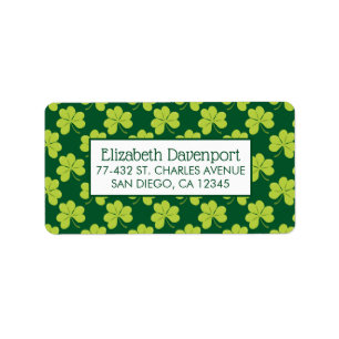 Niedliches Green Clover Muster Adressaufkleber