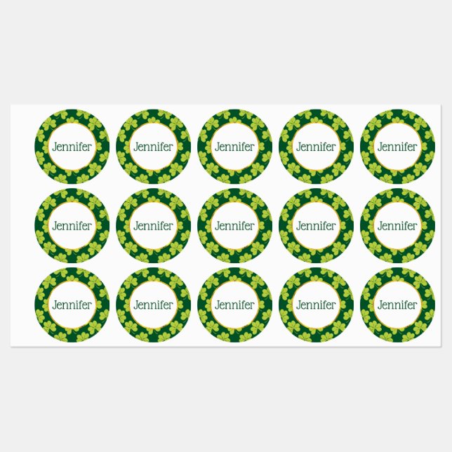 Niedliches Green Clover Muster Etiketten (Blatt)