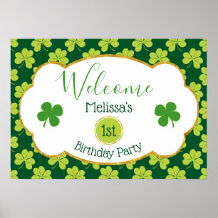Niedliches Green Clover Pattern Geburtstag Willkom Poster