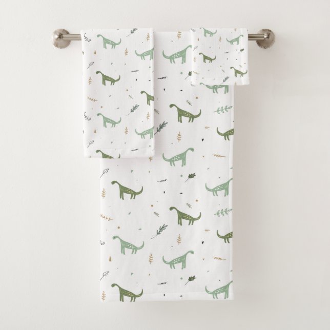 Niedliches Green Dinosaurier Muster Badhandtuch Set (Insitu)