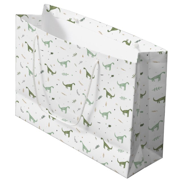 Niedliches Green Dinosaurier Muster Große Geschenktüte (Vorderseite Schrägansicht)