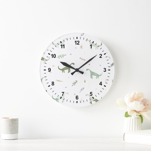 Niedliches Green Dinosaurier Muster Große Wanduhr (Zuhause)