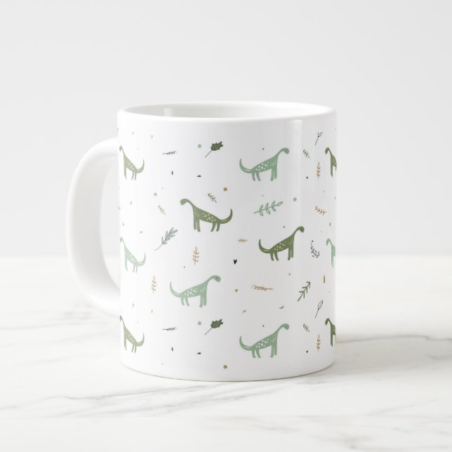 Niedliches Green Dinosaurier Muster Jumbo-Tasse (Vorderseite Links)