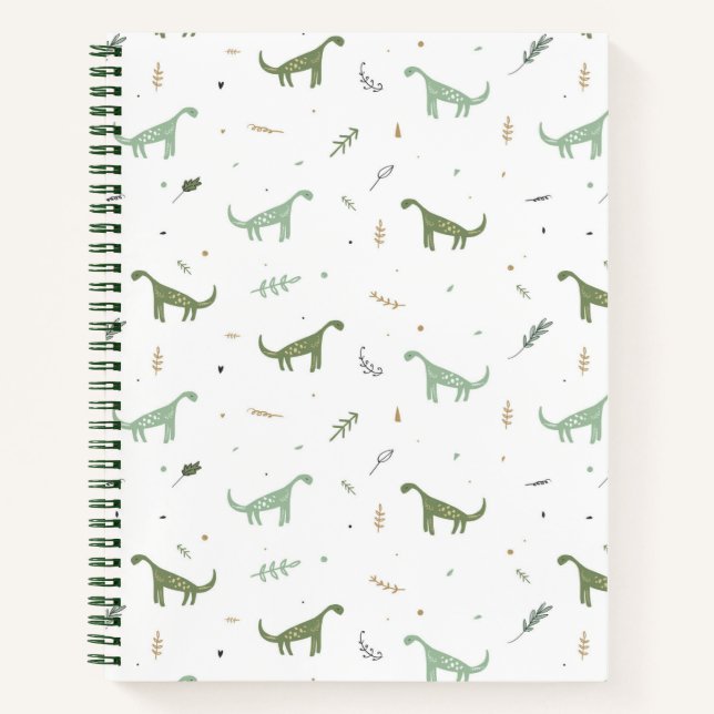 Niedliches Green Dinosaurier Muster Notizbuch (Vorderseite)