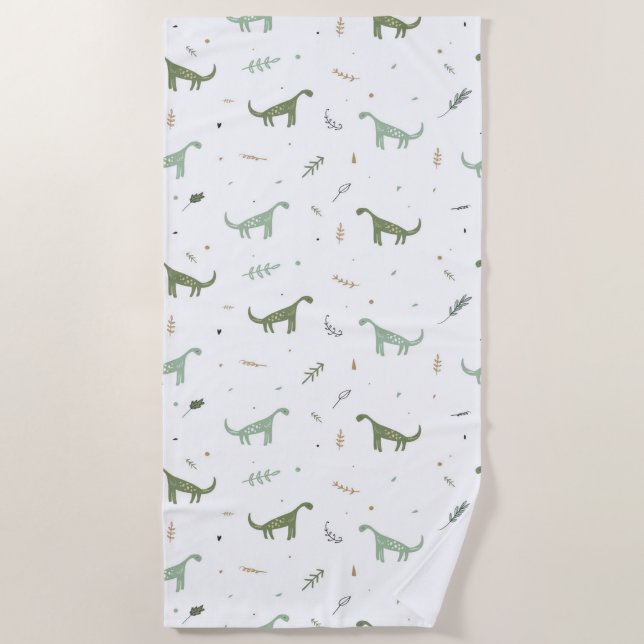 Niedliches Green Dinosaurier Muster Strandtuch (Vorderseite)