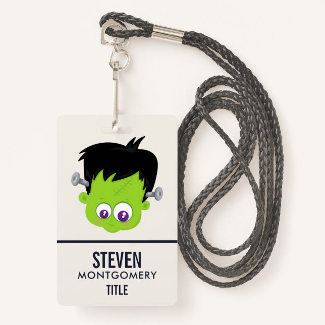 Niedliches Green Frankenstein Monster-Gesicht Hall Ausweis (Vorderseite mit Schlüsselband)