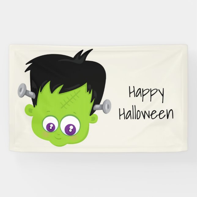 Niedliches Green Frankenstein Monster-Gesicht Hall Banner (Horizontal)