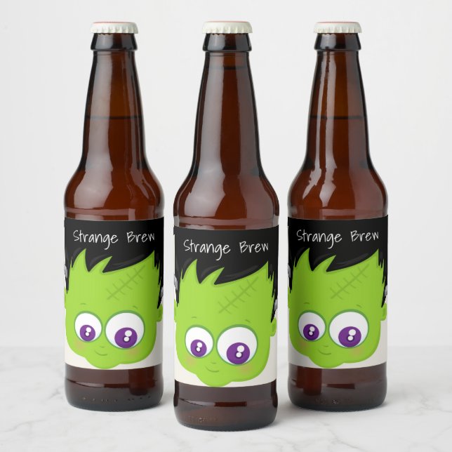 Niedliches Green Frankenstein Monster-Gesicht Hall Bierflaschenetikett (Flaschen)