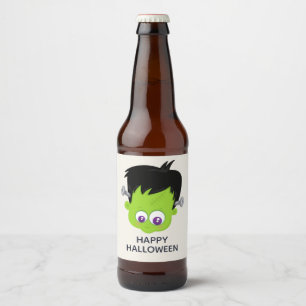 Niedliches Green Frankenstein Monster-Gesicht Hall Bierflaschenetikett