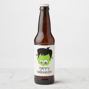 Niedliches Green Frankenstein Monster-Gesicht Hall Bierflaschenetikett