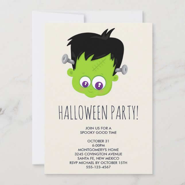 Niedliches Green Frankenstein Monster-Gesicht Hall Einladung (Vorderseite)