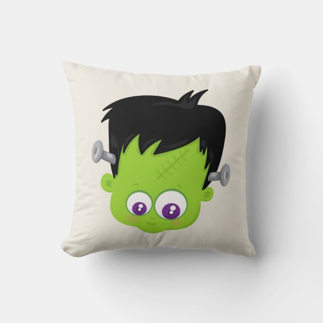 Niedliches Green Frankenstein Monster-Gesicht Hall Kissen (Vorderseite)