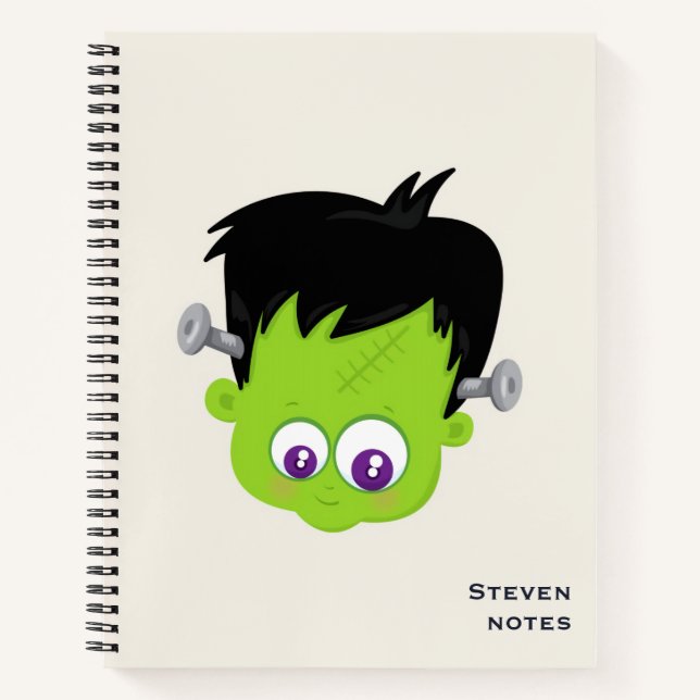 Niedliches Green Frankenstein Monster-Gesicht Hall Notizbuch (Vorderseite)