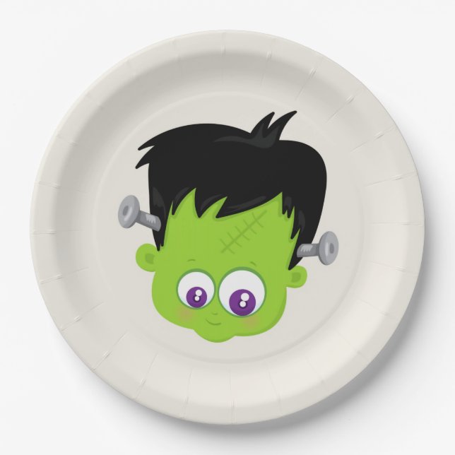 Niedliches Green Frankenstein Monster-Gesicht Hall Pappteller (Vorderseite)