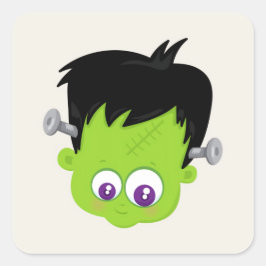 Niedliches Green Frankenstein Monster-Gesicht Hall Quadratischer Aufkleber