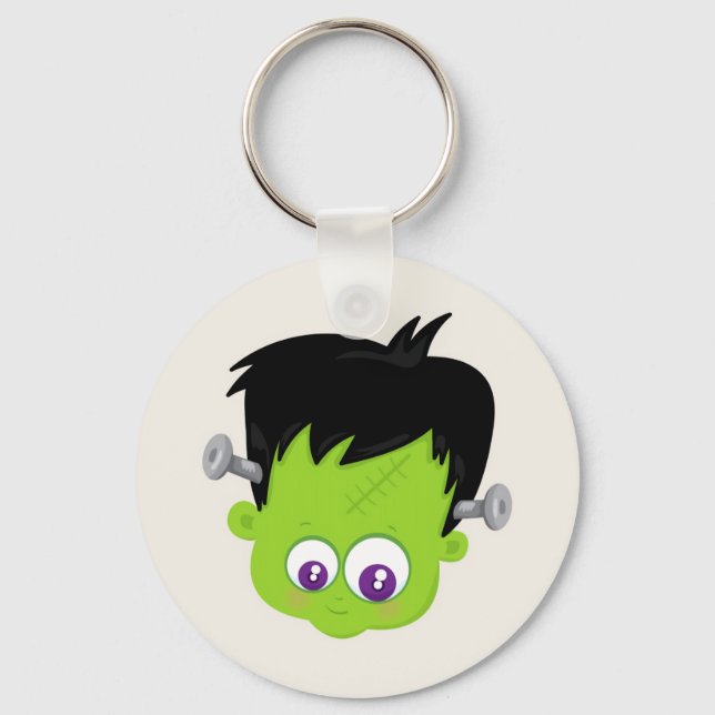 Niedliches Green Frankenstein Monster-Gesicht Hall Schlüsselanhänger (Vorderseite)