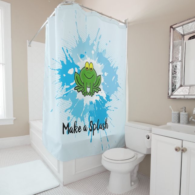 Niedliches Green Frosch Splash Design Duschvorhang (Beispiel)