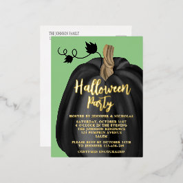 Niedliches Green Gold Pumpkin-Halloween-Party Folie Einladungspostkarte