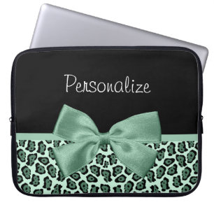 Niedliches Green Jaguar Print Girly Jade Bow und N Laptopschutzhülle