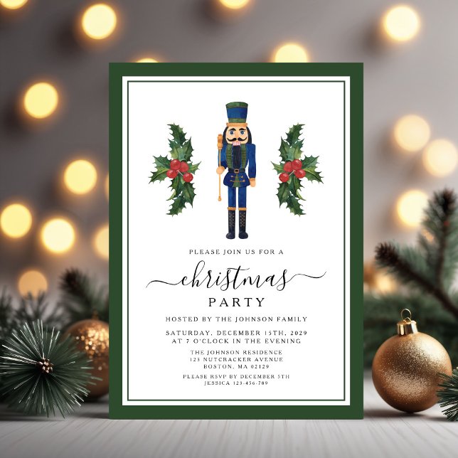 Niedliches Green Nutcracker Weihnachtsfest Party Einladung (Cute Green Nutcracker Christmas Party Invitation)