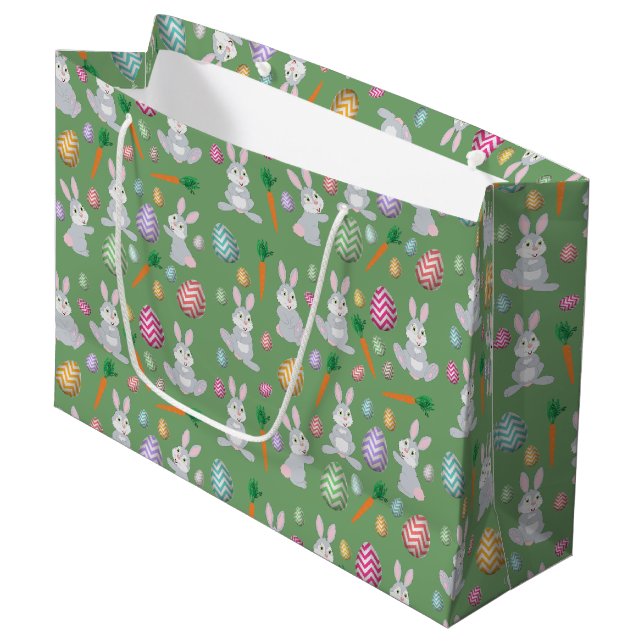 Niedliches Green Oaster Bunny Rabbit Muster Große Geschenktüte (Vorderseite Schrägansicht)