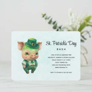 Niedliches Green Pig St. Patrick's Day Party Einladung