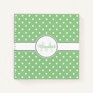 Niedliches Green Polka Dot Pattern Monogramm Notizbuch