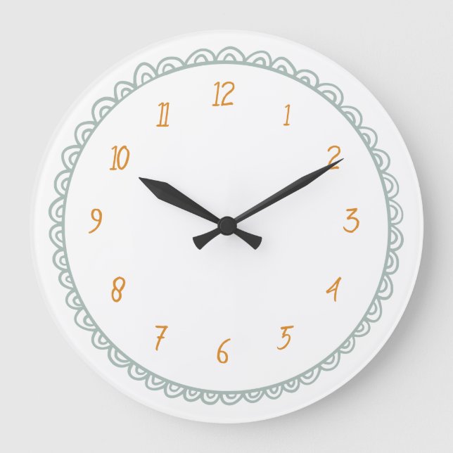 Niedliches Green Scallop Kinderzimmer Große Wanduhr (Vorderseite)