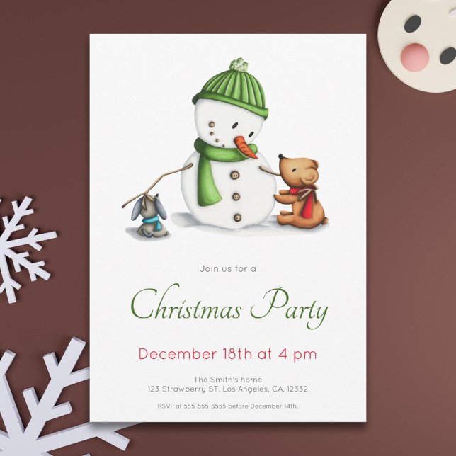 Niedliches Green Snowman Weihnachts-Party Einladung (Von Creator hochgeladen)