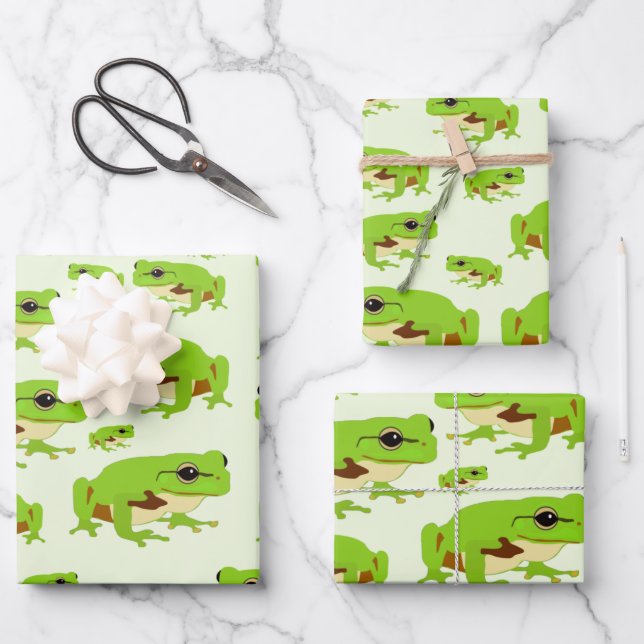 Niedliches Green Tree Frog Muster Geschenkpapier Set (Vorderseite)