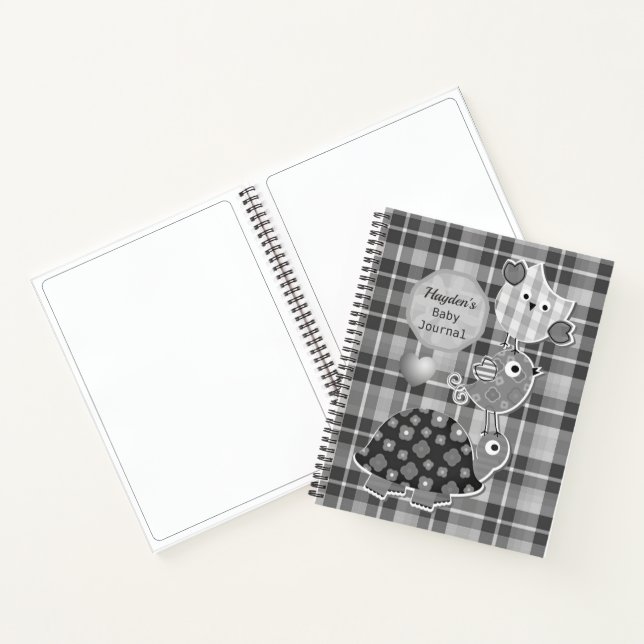 Niedliches Grey Kariert Animals Baby Journal Notizbuch (Innenseite)