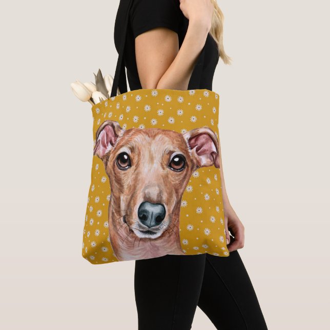 Niedliches Greyhound Yellow White Blume Muster Tasche (Von Nahem)