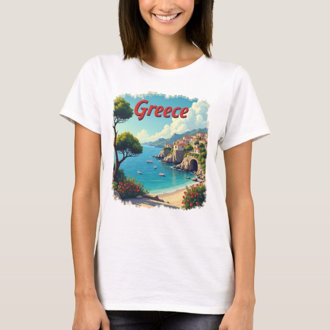 Niedliches Griechenland Seaside Landschaftlich Tra T-Shirt (Vorderseite)