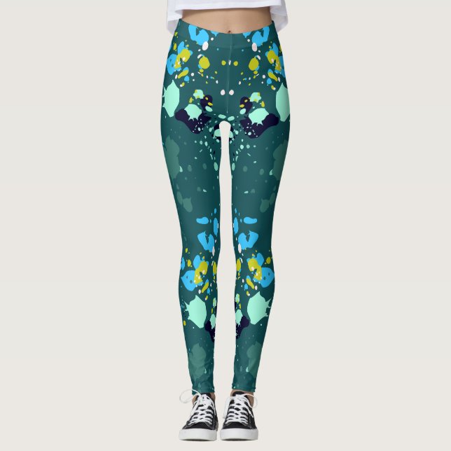Niedliches grün farbiges Paint Spritzer Muster Leggings (Vorderseite)