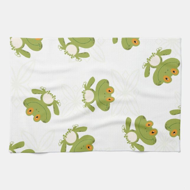 Niedliches grüner Frosch-Muster Küchentuch (Horizontal)