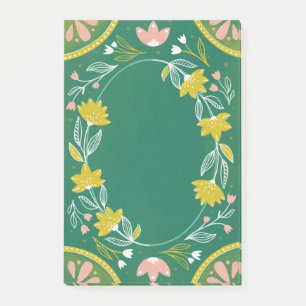 Niedliches grünes Blumenmuster. Botanische Vegetat Post-it Klebezettel