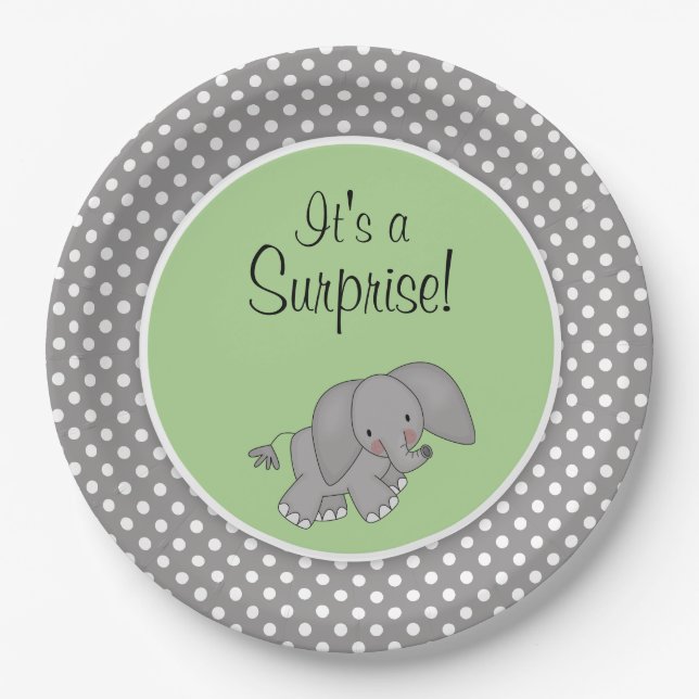 Niedliches grünes Elefant-Geschlechts-neutrale Pappteller (Vorderseite)