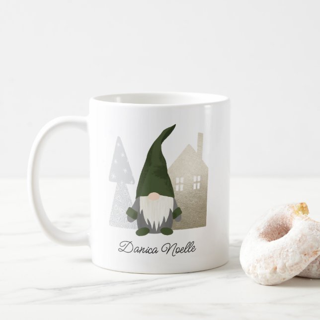Niedliches Grünes Haus | Name WeihnachtsWeihnachts Kaffeetasse (Mit Donut)