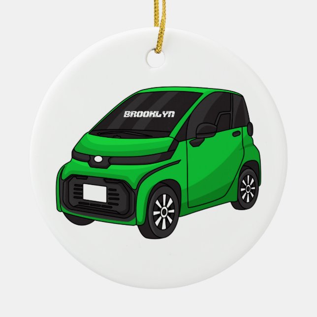 Niedliches grünes Kleinwagen Keramik Ornament (Vorne)
