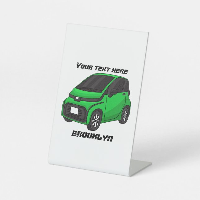Niedliches grünes Kleinwagen Sockelschild (Vorderseite)