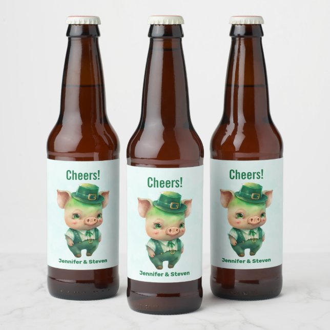 Niedliches grünes Märchenschwein in Extravaganter  Bierflaschenetikett (Flaschen)