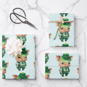 Niedliches grünes Märchenschwein in Extravaganter Geschenkpapier Set