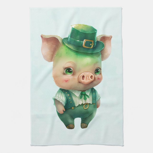 Niedliches grünes Märchenschwein in Extravaganter  Geschirrtuch (Vertikal)