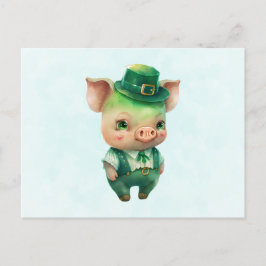 Niedliches grünes Märchenschwein in Extravaganter  Postkarte