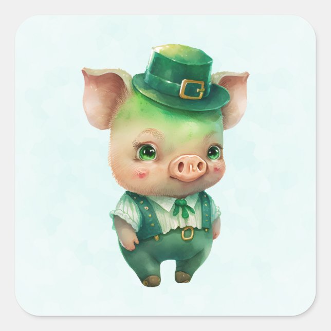 Niedliches grünes Märchenschwein in Extravaganter  Quadratischer Aufkleber (Vorderseite)