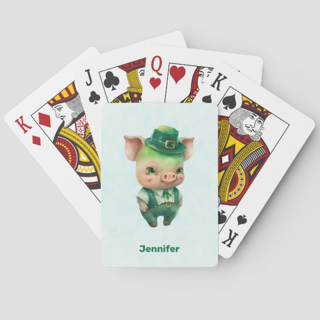 Niedliches grünes Märchenschwein in Extravaganter  Spielkarten (Rückseite)